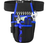 Canvas Tool Pouch Tool Organizer Bag Electricians Organizer Pouch Waist Bag for Tools with 6 Roomy Pockets, 9 Tool Loops, Adjustable Waist Strap for DIY Electricians Carpenters, Blue