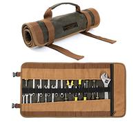 Canvas Tool Roll, 23-Pocket Heavy Duty Waxed Canvas Tool Storage (26"L x 13"W), Roll-Up Bag with Buckles and Handle - Army Green