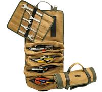 Canvas Tool Roll Bag, Multi-Purpose Tool Bag with 4 Pockets & 1 Detachable Tool Roll & 2 Adjustable Buckles | Khaki | 16OZ Waxed Canvas Roll Up Tool Bag - for Carpenter Mechanic Electrician