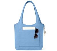 Canvas Tote Bag, 12oz Large Heavy Duty Canvas Tote w/ Front Pocket, Inner Pocket & Key Clip, Reusable Shoulder Bag for Grocery Shopping, Travel, Work & Beach, Blank DIY Gifts Tote (1 Pack, Light Blue)