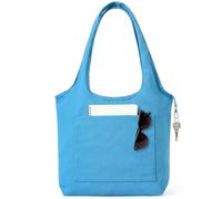 Canvas Tote Bag, 12oz Large Heavy Duty Canvas Tote w/ Front Pocket, Inner Pocket & Key Clip, Reusable Shoulder Bag for Grocery Shopping, Travel, Work & Beach, Blank DIY Craft Gifts Tote (1 Pack, Blue)