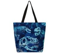 Canvas Tote Bag Blue Dinosaur Bones Shopping Bag School Canvas Shoulder Bags Women Men Fashion Handbag