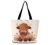 Canvas Tote Bag Cartoon Highland Cattle Travel Tote Bag Fashion Shopping Bags Lightweight Beach Travel Bags, For Christmas, Holiday, Wedding, 50x40cm