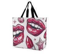 Canvas Tote Bag Cartoon Style Lips Handbag Reusable Shopping Bags Waterproof Ladies Purse, For School, Holiday, Daily, 50x40cm