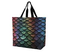 Canvas Tote Bag Dragon Scale Print Handbag Folding Crossbody Bags Casual Beach Travel Bags, For Holiday, Gym, School, 50x40cm