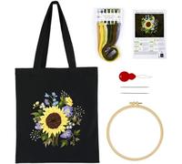 Canvas Tote Bag Embroidery Kits for Beginners Adults, Stamped Embroidery Starter Kit with Floral Pattern, Art DIY Craft Sewing Cross Stitch Kit Tote Bag with Hoop Needles Threads and Instruction
