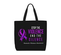 Canvas Tote Bag End & Stop Domestic Violence Womens Tote Bag Large Capacity Lightweight Shopping Bags, For Christmas, Holiday, Swim, Daily, Birthday