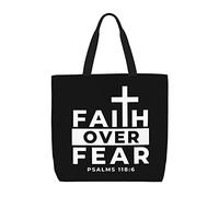Canvas Tote Bag Faith Over Fear Ladies Shopping Shoulder Bag Folding Lightweight Shopping Bags, For Swim, Holiday, Wedding, Gym, Graduation