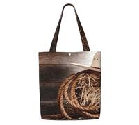 Canvas Tote Bag for Women,Capacity Shoulder Handbags Tote Bags Reusable Grocery,American West Rodeo Cowboy Straw Hat Traditional Western Ranching Rope Old Wood Ranch Barn