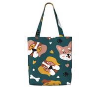 Canvas Tote Bag for Women,Capacity Shoulder Handbags Tote Bags Reusable Grocery,Cute Dogs Bones Puppy Paws Colorful Love Hearts