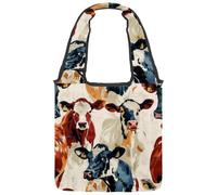 Canvas Tote Bag for Women, Farmhouse Cow Aesthetic Pattern Reusable Shoulder Tote Bag for Grocery Shopping Work