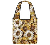 Canvas Tote Bag for Women, Light Bronze and White Sunflowers Reusable Shoulder Tote Bag for Grocery Shopping Work
