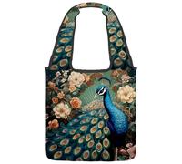 Canvas Tote Bag for Women, Retro Peacock Floral Reusable Shoulder Tote Bag for Grocery Shopping Work