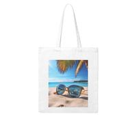 Canvas Tote Bag for Women Reusable Grocery Shopping Bags with Long Handles | Summer Glasses And Beach Aesthetic Tote Bag Foldable Heavy Duty Shoulder Bags For Beach Travel Shopping