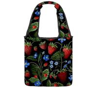 Canvas Tote Bag for Women, Strawberry Plant with Leaves Yellow Sunflowers Reusable Shoulder Tote Bag for Grocery Shopping Work