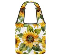 Canvas Tote Bag for Women, Watercolor Sunflowers Flower Print Reusable Shoulder Tote Bag for Grocery Shopping Work