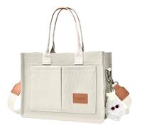 Canvas Tote Bag for Women With Pockets, Laptop Work Crossbody Purses Everything Shoulder Tote Bag Everyday Satchel Handbags, Beige, M, Hx-fbb