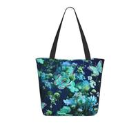 Canvas Tote Bag Green Butterfly And Blue Flowers Daily Bag Waterproof Shopping Bags Print Ladies Purse, For Birthday, Daily, School, 50x40cm