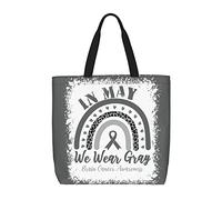 Canvas Tote Bag In May We Wear Gray Rainbow Brain Cancer Awareness Month Women Tote Bag Reusable Waterproof Shopping Bags, For Wedding, Graduation, Holiday, Birthday, Daily