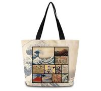 Canvas Tote Bag Katsushika Hokusai Japanese Painting Ukiyoe The Great Wave Women Beach Bag Folding Shopping Bags Reusable Crossbody Bags, For Swim, Christmas, Daily, 50x40cm