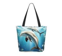 Canvas Tote Bag Kiss Dolphin Tale Ladies Shopping Shoulder Bag Waterproof Crossbody Bags Folding Beach Travel Bags, For Work, Birthday, Wedding, 50x40cm