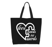 Canvas Tote Bag Love Needs No Words Women Tote Bag Print Shoulder Bags Large Capacity Shopping Bags, For Work, Holiday, School, 50x40cm
