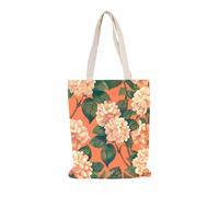 Canvas Tote Bag Orange Flowers Green Leaves Reusable grocery bags, canvas tote, eco friendly super strong washable great choice for promotion branding and gift35x40cm