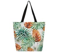Canvas Tote Bag Palm Leaves Tropical Green Leaf Shopping Bag School Canvas Shoulder Bags Women Men Fashion Handbag