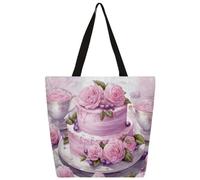 Canvas Tote Bag Rose Cake Print Shopping Bag School Canvas Shoulder Bags Women Men Fashion Handbag