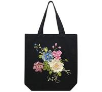 Canvas Tote Bag Silk Ribbon Embroidery Kit, Embroidery Kits for Beginners, Arts and DIY Crafts Embroidery Starter kit, Include Stamped Embroidery Bag, Threads, Embroidery Tools (Color #1, Black Bag)