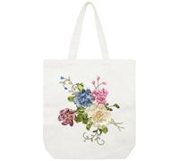 Canvas Tote Bag Silk Ribbon Embroidery Kit for Beginners, Arts and DIY Crafts Embroidery Starter kit, Include Stamped Embroidery Bag, Threads, Hoop and Tools (Color #1, Beige Bag)
