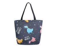 Canvas Tote Bag Space Dinosaurs Woman Beach Bag Astronaut Dino Shoulder Bag Large Reusable Handbag Lightweight for Shopping Grocery Travel
