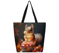 Canvas Tote Bag Watercolor Cake Squirrel Shopping Bag School Canvas Shoulder Bags Women Men Fashion Handbag