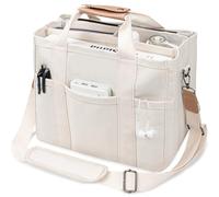Canvas Tote Bag with Multi-Pocket for Women Large Crossbody Shoulder Handbag Everything Tote Bag with Compartments, Beige, L