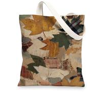Canvas Tote Bags Leaf Pattern Eco-Friendly Reusable Vintage Lightweight Washable Tote Bags with Shoulder Strap, various, 13x15 Inch