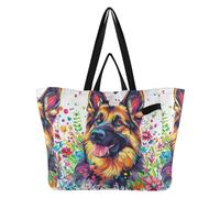 Canvas Tote Foldable Kitchen Grocery Bags Crafts Bag for Men Shopping Trip Sweet German Shepherd Dog