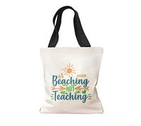 Canvas Tote Reusable Shopping Bag Beaching Not Teaching Back to School Beach Bags for Women Happy, Black Design Only, One Size