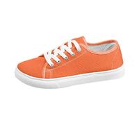 Canvas Trainers Women Men - Lace Up Sneakers, Closed Toe, Plain Top, Low Collar, Flat Sole, Couple Style, Sports Shoes, Walking, Casual, City, School, Daily, 01 Orange, 8 UK