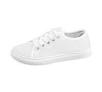 Canvas Trainers Women Men - Lace Up Sneakers, Closed Toe, Plain Top, Low Collar, Flat Sole, Couple Style, Sports Shoes, Walking, Casual, City, School, Daily, 01 White, 9 UK