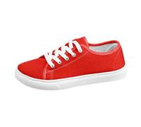 Canvas Trainers Women Men - Lace Up Sneakers, Closed Toe, Plain Top, Low Collar, Flat Sole, Couple Style, Sports Shoes, Walking, Casual, City, School, Daily, 01 Red, 4 UK