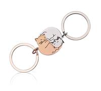 Canvas Trend 1 Pair Cat Couple Keyring,Animal Matching Cute Keychain School Bag Pendant Ornament for Boyfriend Girlfriend or Best Friends Valentine's Day Gift.