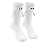 Canvas Trend 1 Pairs Funny Magnetic Couple Socks,Holding Hands 3D Cute Mid-Tube Friendship Sock Couple Gifts Personalised Socks for Women Men & Teens.(white)