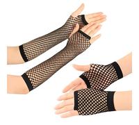 Canvas Trend 2 Pairs Black Fishnet Gloves for Women, Stretch Long & Short Fishnet Sleeves, Black Fingerless Mesh Arm Sleeves for 80s Costume Outfits Accessories Goth Halloween Party Costume Cosplay
