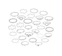 Canvas Trend 28Pcs Women Rings Set, Bohemian Stackable Finger Rings, Simple Fashion Plated Statement Rings, Mixed Sizes Vintage Layered Ring Jewelry for Ladies & Teen Girls