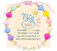 Canvas Trend Big Sister Bracelet,Best Big Sister Gifts for Little Girls,Colourful Adjustable Heart Shape Beaded Sisters Bracelet with Message Card,for Little Girls Daughter Birthday Gift from Mom