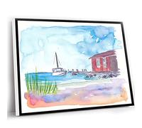 Canvas UnFramed Wall Art,Bedroom Room Decor,Midsummer Hygge Dreams Island Boat Landing Wall Decoration Edition Fine Art Print Watercolor Prints Painting,12x16 Inch UnFramed Wall Art