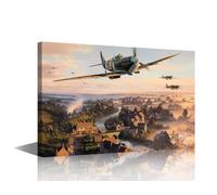 Canvas Wall Art 1 Panels Canvas Print Art Vintage Fighter Aircraft Pictures Poster Black and White Wall Art for Living Room Wooden Framed Gallery-Wrapped Posters Prints Ready to Hang 18x12 in