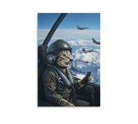Canvas Wall Art 12"x18"-A Cat Wearing A Pilot's Helmet And Uniform, Sitting in A Fighter Jet Cockpit, Holding A Controller-Home Decor Paintings for Home, Bedroom, or Studio（Unframed ）