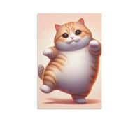 Canvas Wall Art 12"x18"-A Chubby Orange And White Cat Standing, with Front Paws Raised And Eyes Looking Forward-Home Decor Paintings for Home, Bedroom, or Studio（Unframed ）