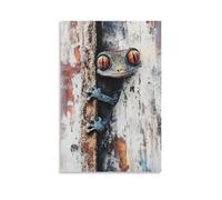Canvas Wall Art 12"x18"-A Colorful Gecko Clinging to A Weathered Wooden Surface, with Large, Striking Eyes And Textured Skin -Home Decor Paintings for Home, Bedroom（Unframed ）